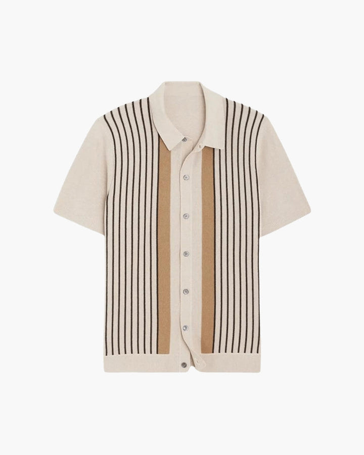 Vertical Stripe Knit Button-Front Polo Shirt