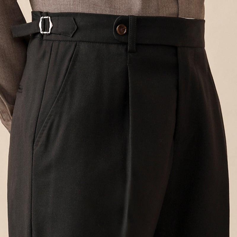 Herringbone Wool Pleated Trousers