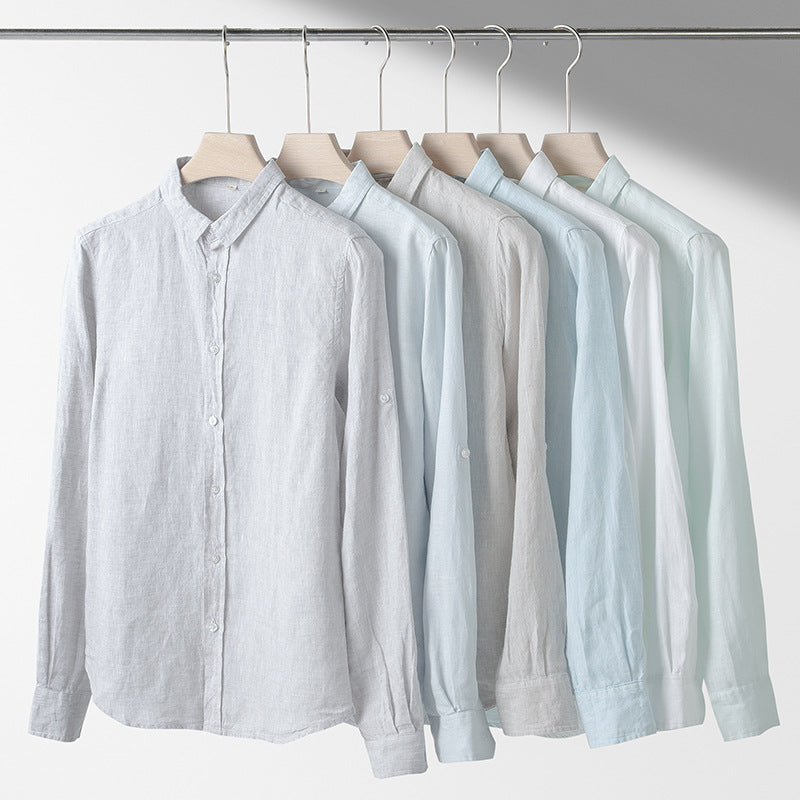 Lightweight Linen Shirt with Spread Collar