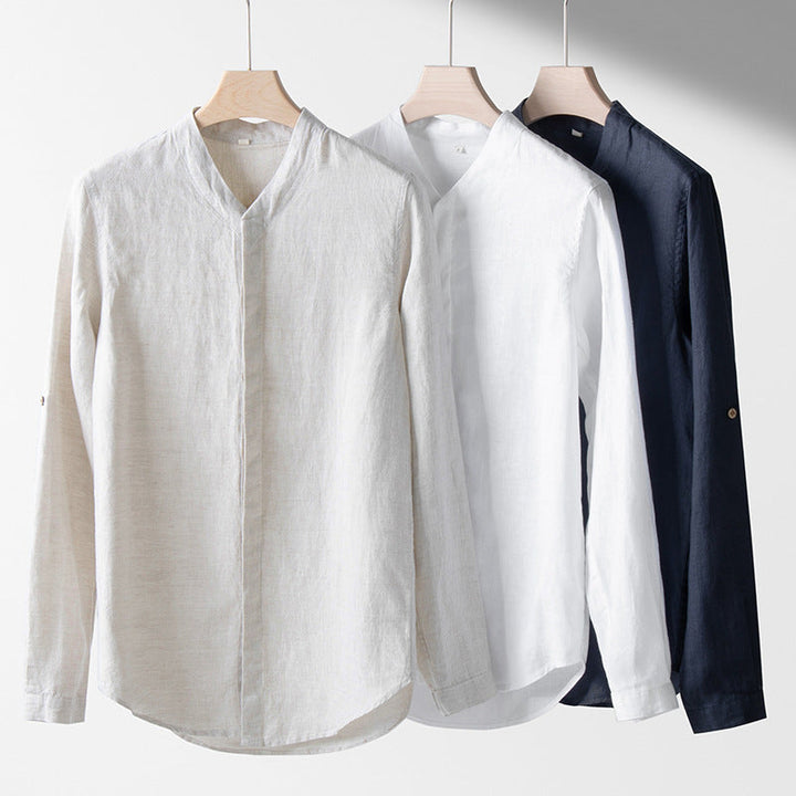 Linen Band Collar Shirt