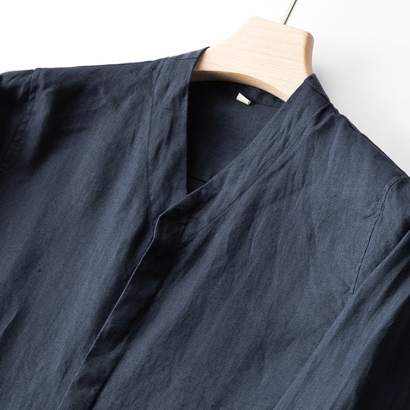 Linen Band Collar Shirt