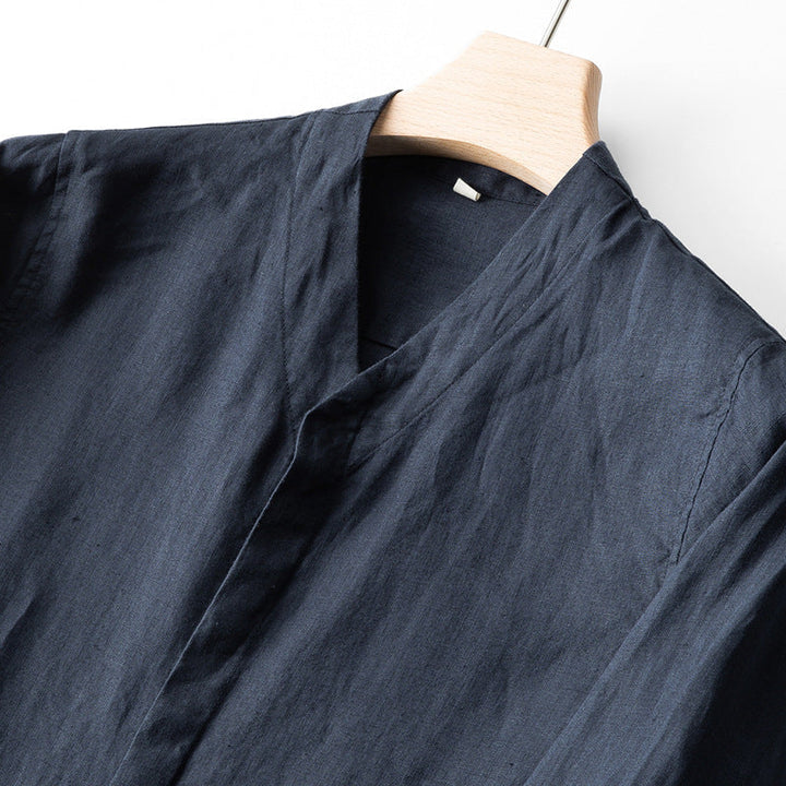 Linen Band Collar Shirt