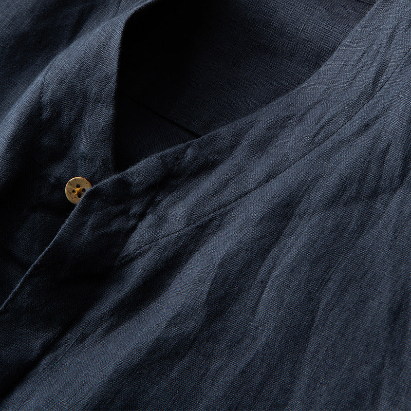 Linen Band Collar Shirt