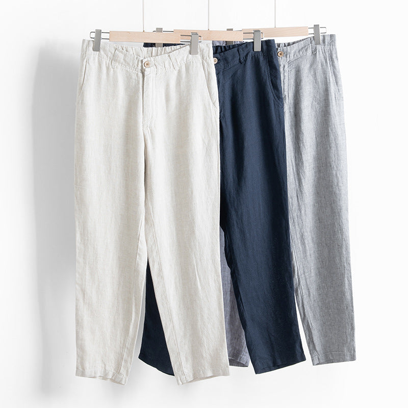 Relaxed Tapered Linen Trousers with Drawstring Waist