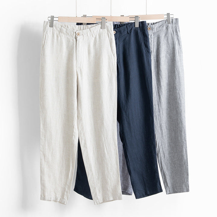 Relaxed Tapered Linen Trousers with Drawstring Waist