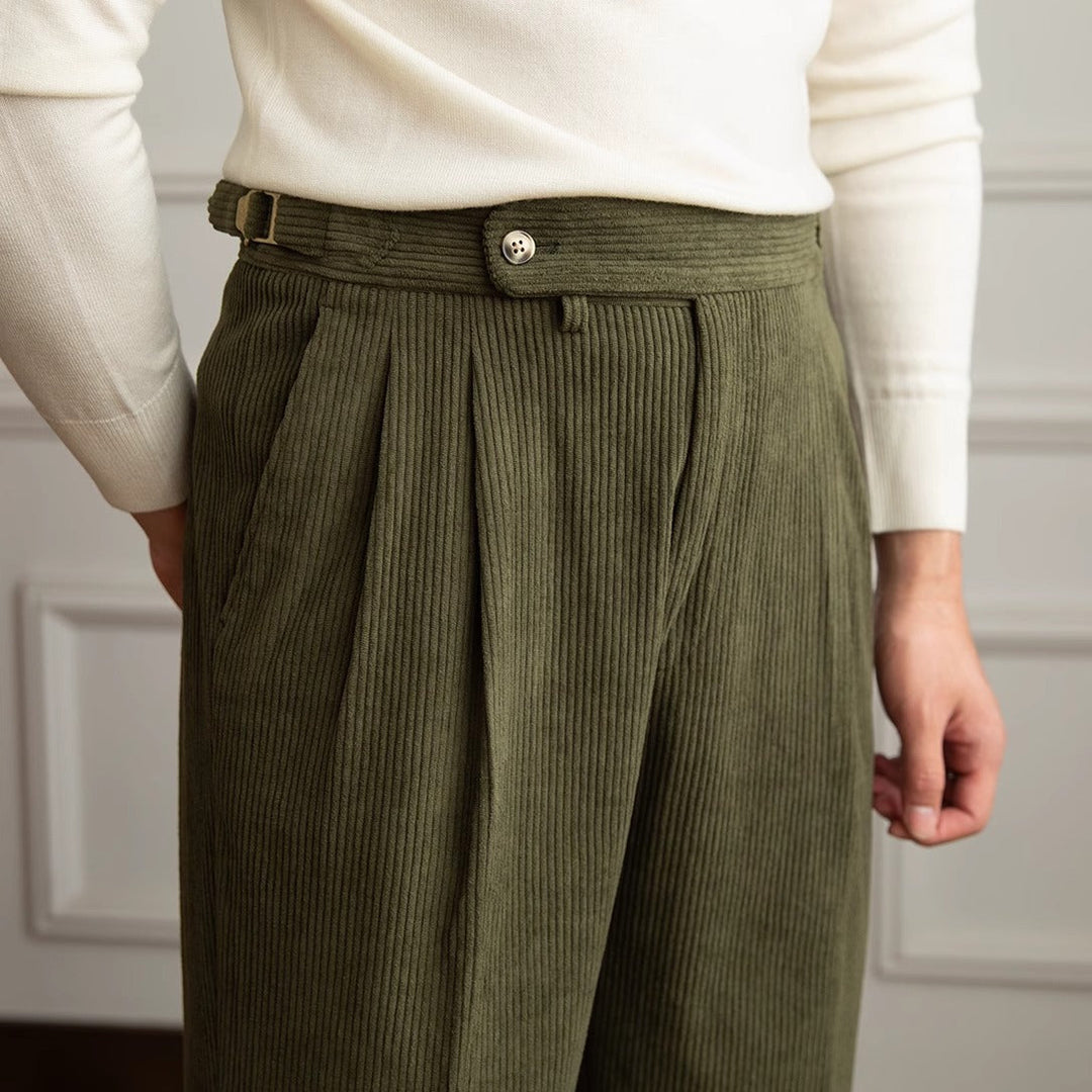 High-Rise Pleated Corduroy Trousers