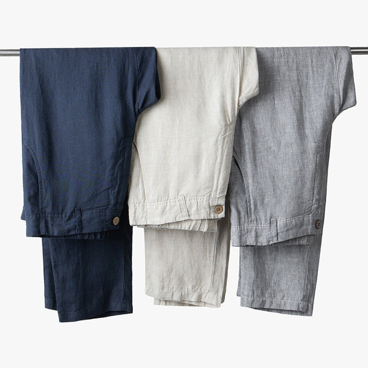 Relaxed Tapered Linen Trousers with Drawstring Waist