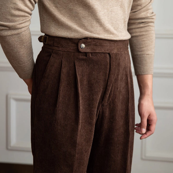 High-Rise Pleated Corduroy Trousers