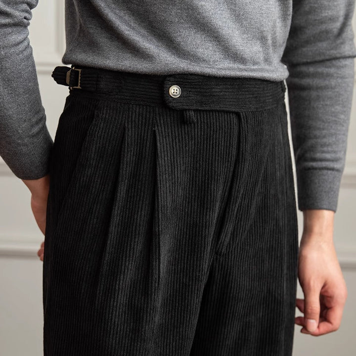 High-Rise Pleated Corduroy Trousers