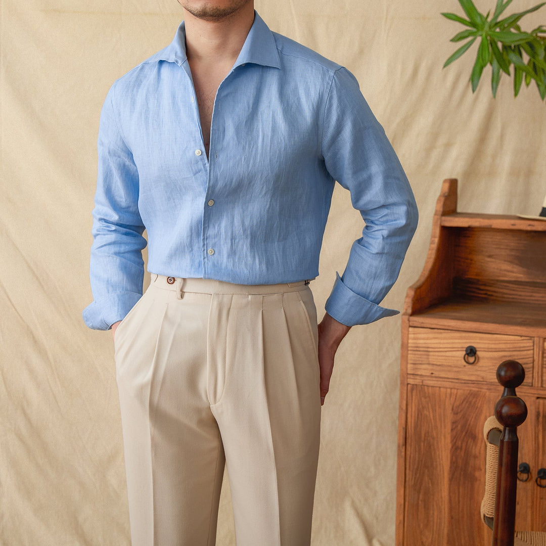Lightweight Linen Shirt with Spread Collar