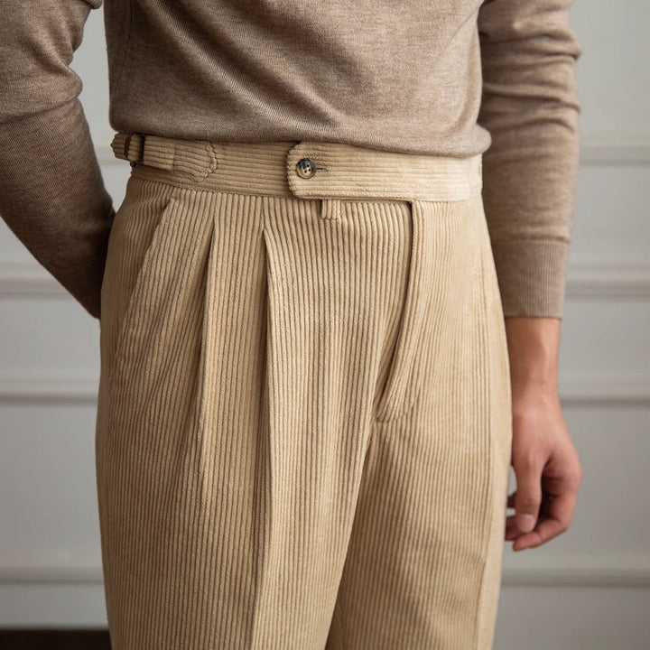 High-Rise Pleated Corduroy Trousers