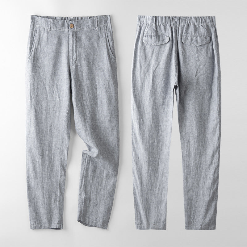 Relaxed Tapered Linen Trousers with Drawstring Waist