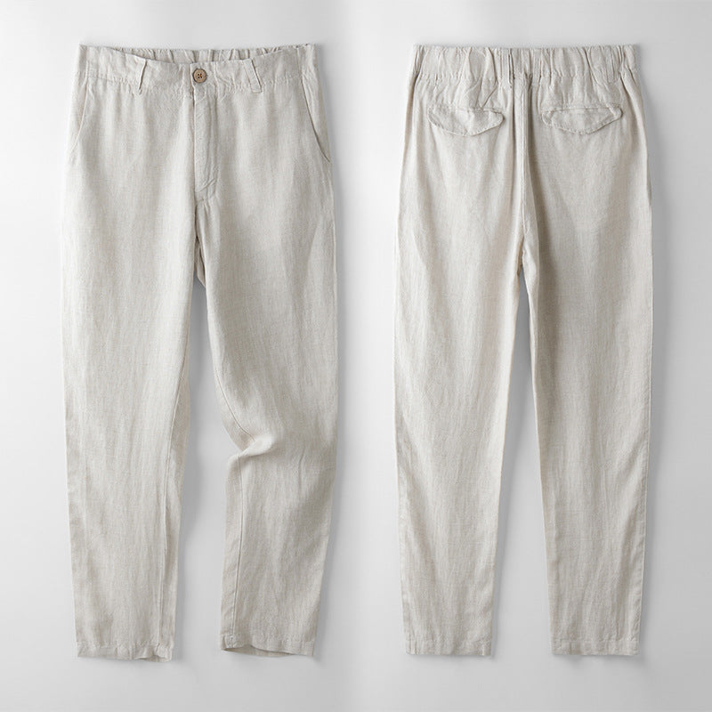 Relaxed Tapered Linen Trousers with Drawstring Waist