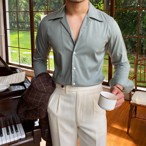 Classic Cotton Blend Shirt with Spread Collar