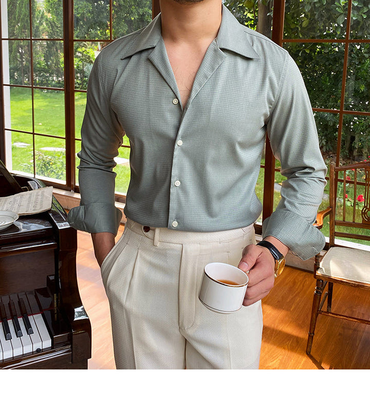 Classic Cotton Blend Shirt with Spread Collar