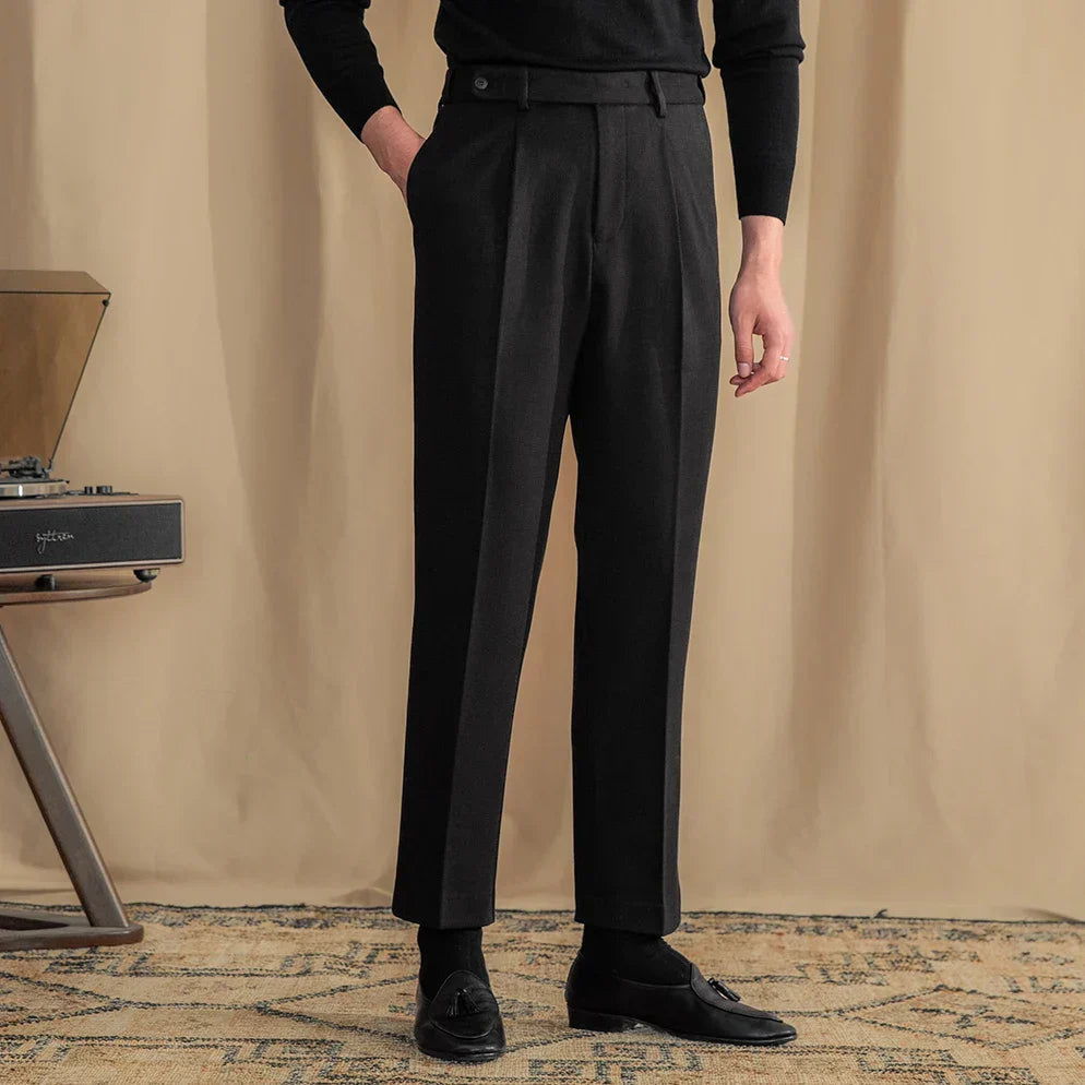 Single-Pleat Wool Blend Trousers