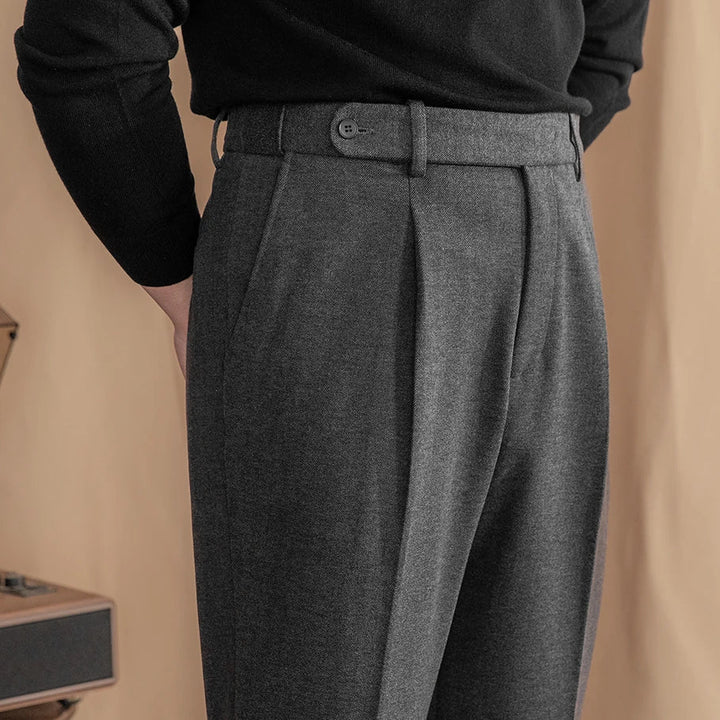 Single-Pleat Wool Blend Trousers