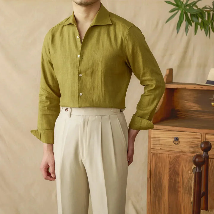 Lightweight Linen Shirt with Spread Collar