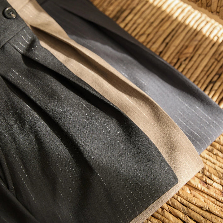 Double-Pleated Tapered Trousers with Adjustable Waist