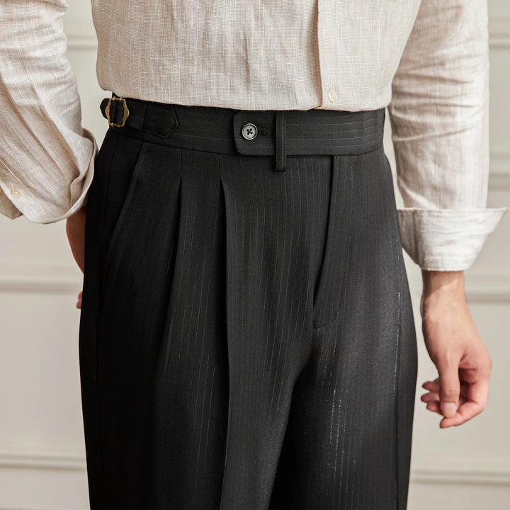 Double-Pleated Tapered Trousers with Adjustable Waist