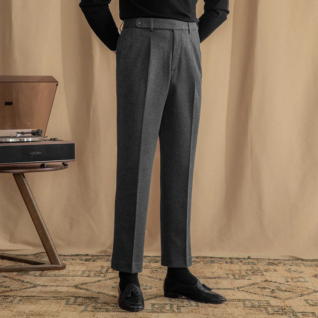 Single-Pleat Wool Blend Trousers