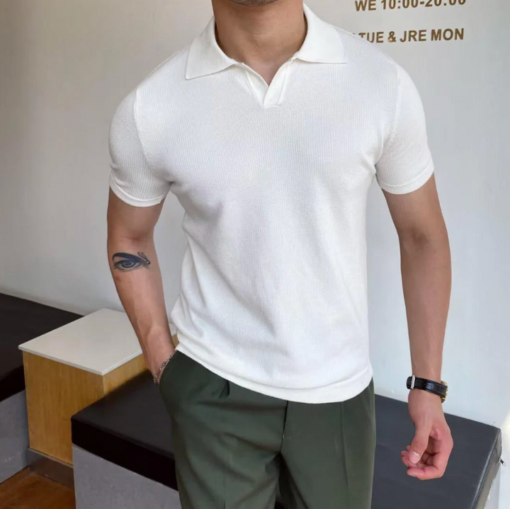 Classic V-Neck Knit Polo Shirt