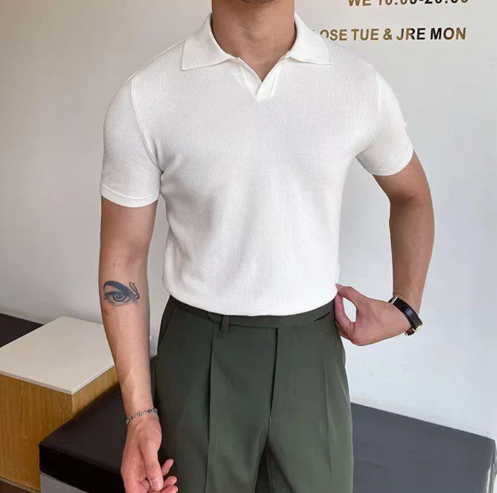 Classic V-Neck Knit Polo Shirt
