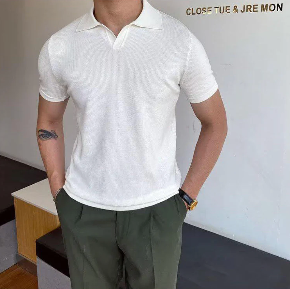 Classic V-Neck Knit Polo Shirt