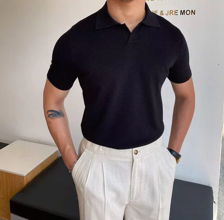 Classic V-Neck Knit Polo Shirt