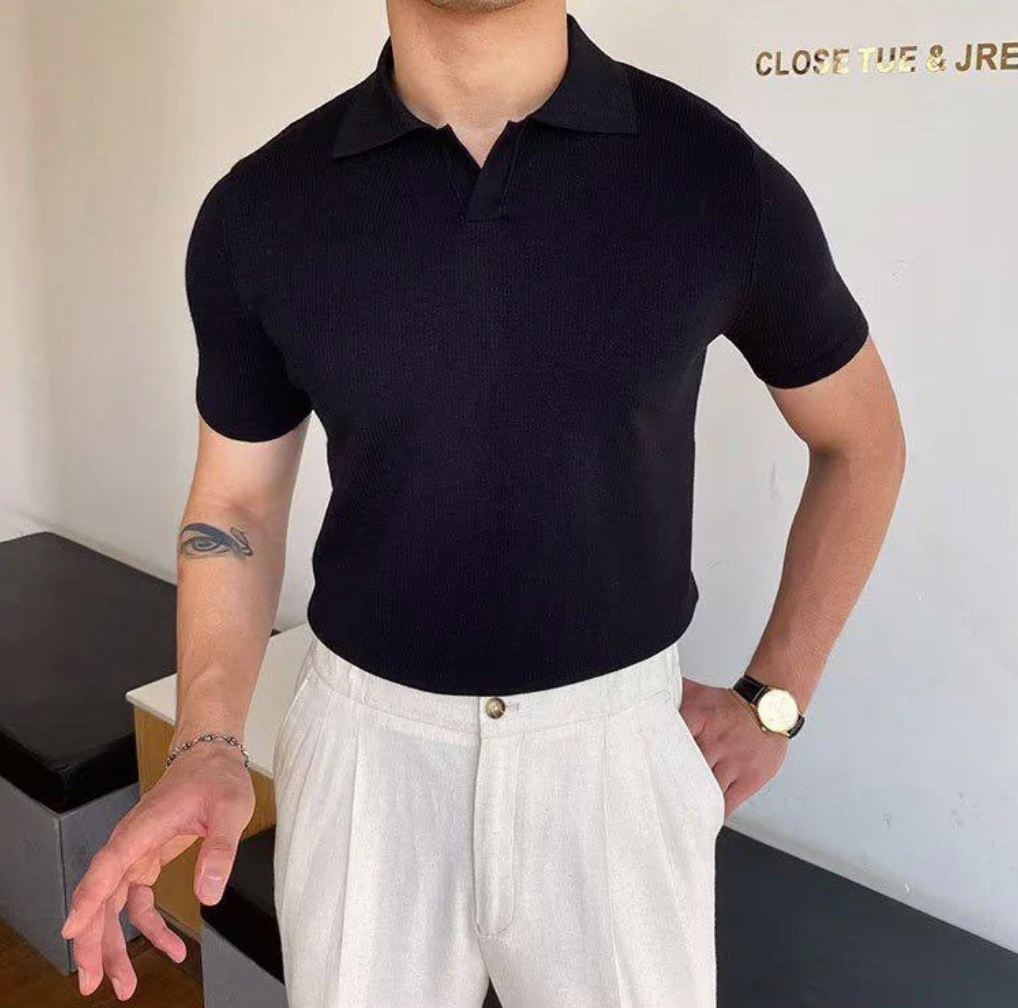 Classic V-Neck Knit Polo Shirt