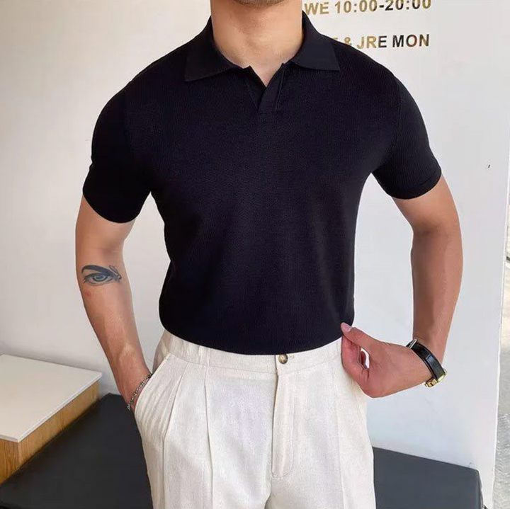 Classic V-Neck Knit Polo Shirt