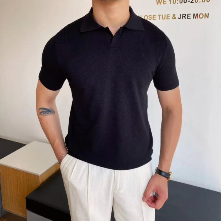 Classic V-Neck Knit Polo Shirt