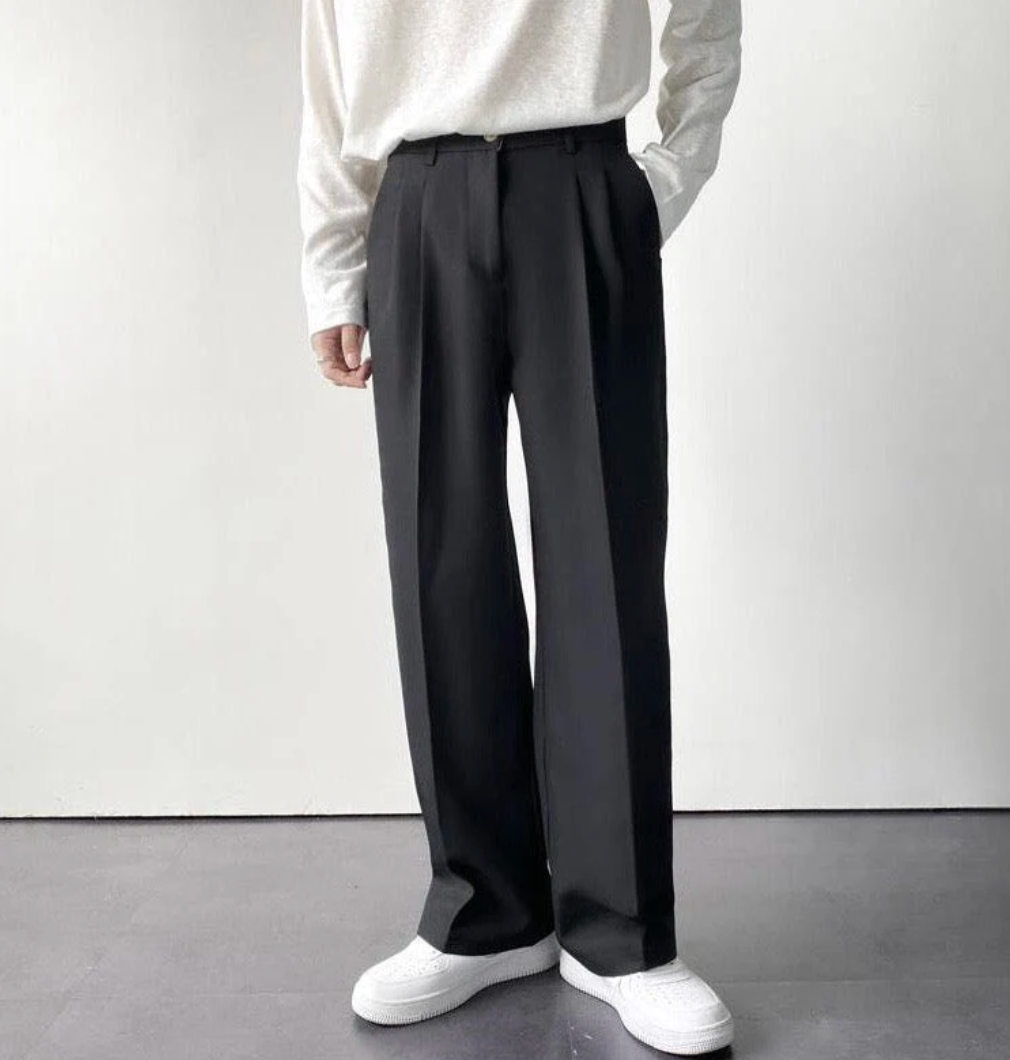 High-Waisted Pleated Straight-Leg Trousers