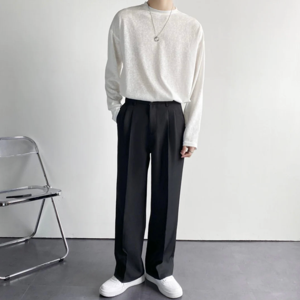 High-Waisted Pleated Straight-Leg Trousers