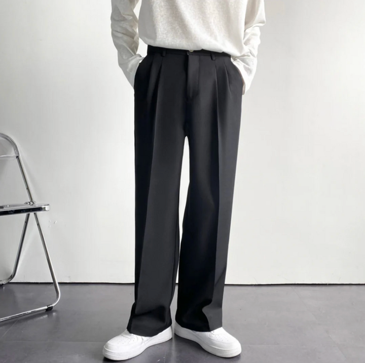 High-Waisted Pleated Straight-Leg Trousers