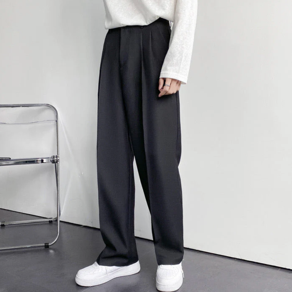 High-Waisted Pleated Straight-Leg Trousers