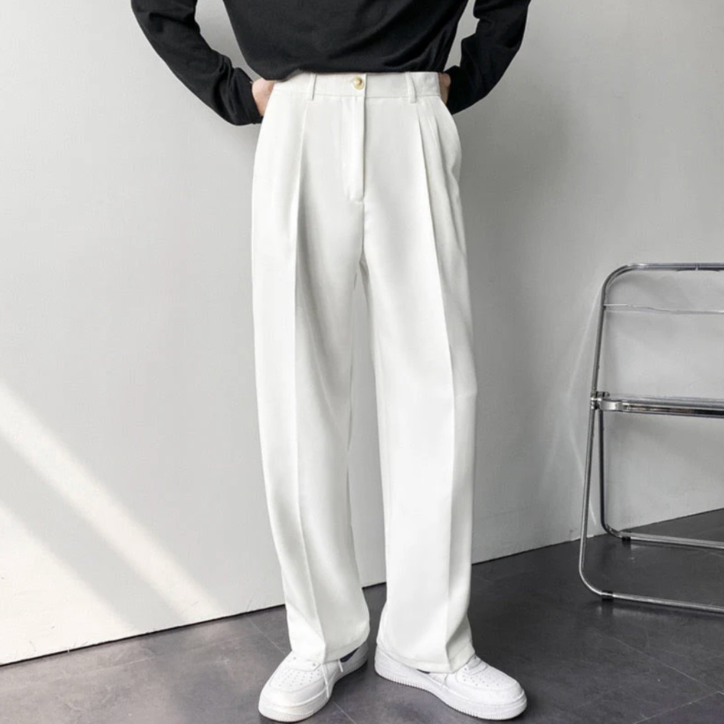 High-Waisted Pleated Straight-Leg Trousers