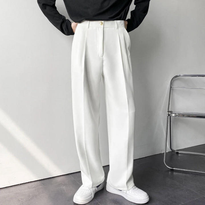 High-Waisted Pleated Straight-Leg Trousers