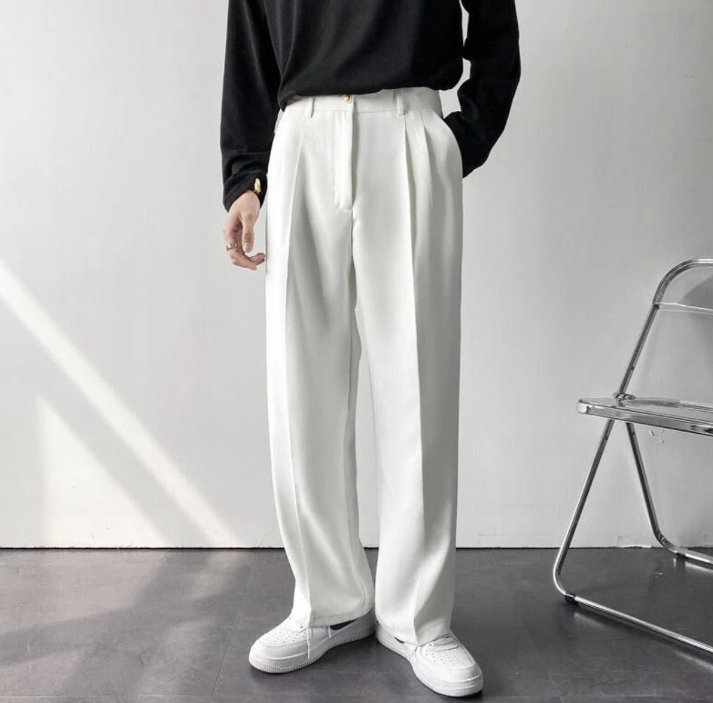 High-Waisted Pleated Straight-Leg Trousers