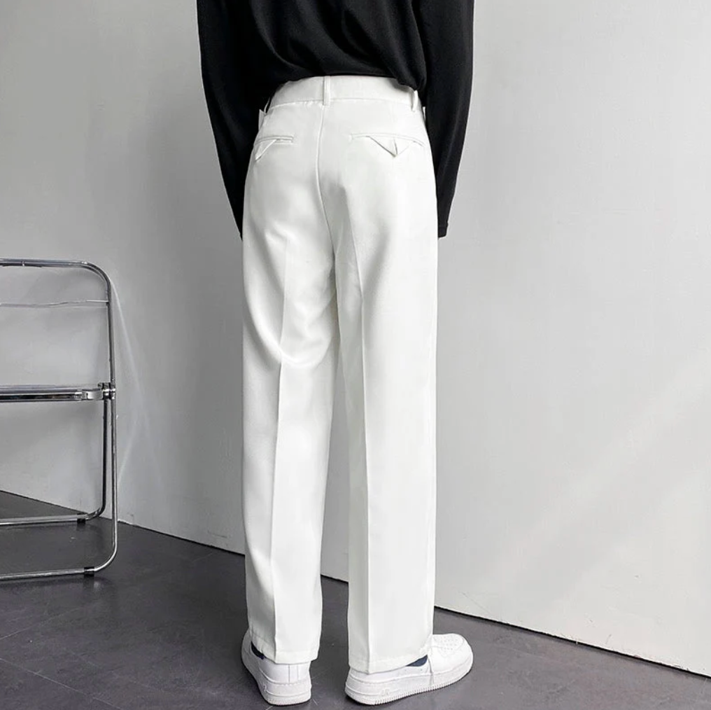 High-Waisted Pleated Straight-Leg Trousers