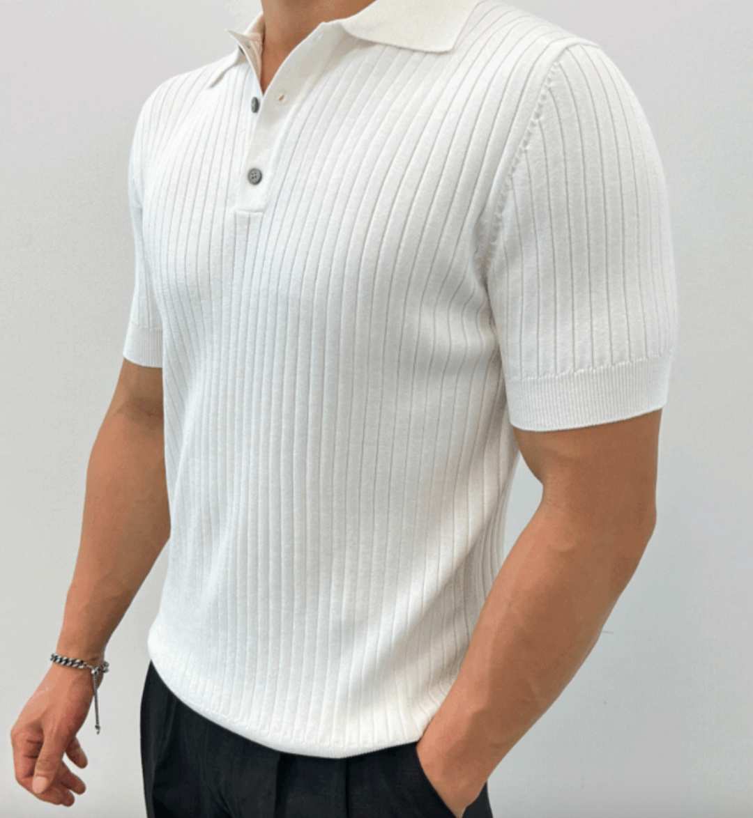 Classic Ribbed Knit Polo Shirt