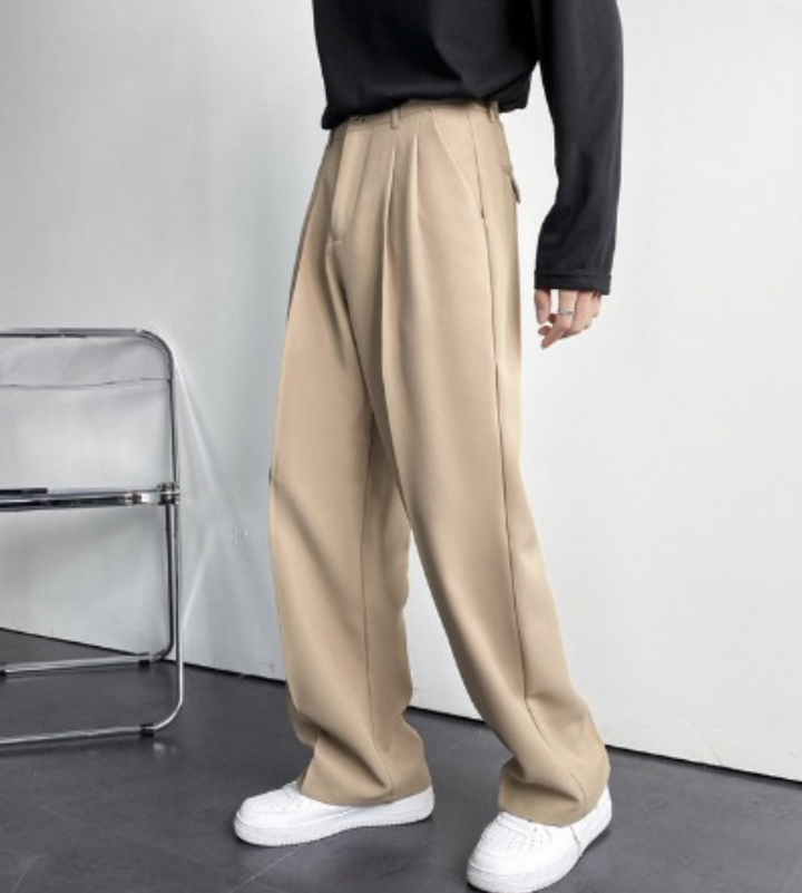 High-Waisted Pleated Straight-Leg Trousers