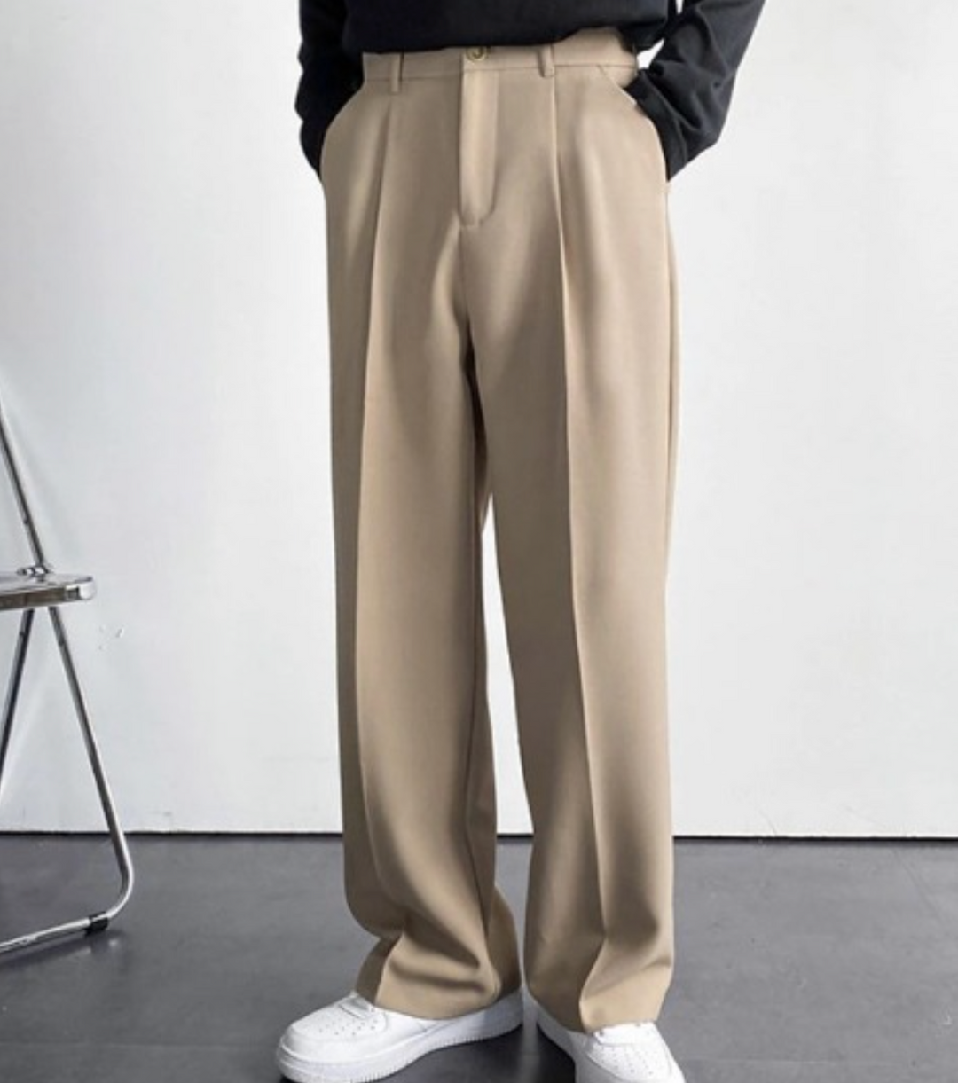 High-Waisted Pleated Straight-Leg Trousers
