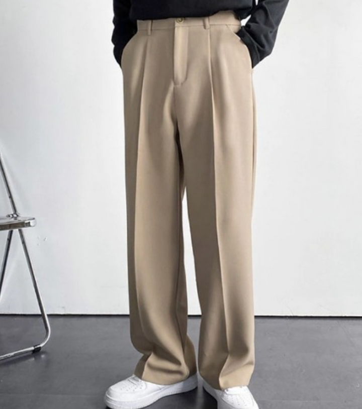 High-Waisted Pleated Straight-Leg Trousers