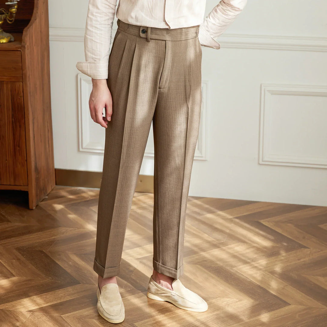 Double-Pleated Tapered Trousers with Adjustable Waist