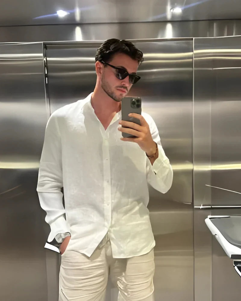 Men’s Linen Shirt & Shorts Set with Polarised Sunglasses