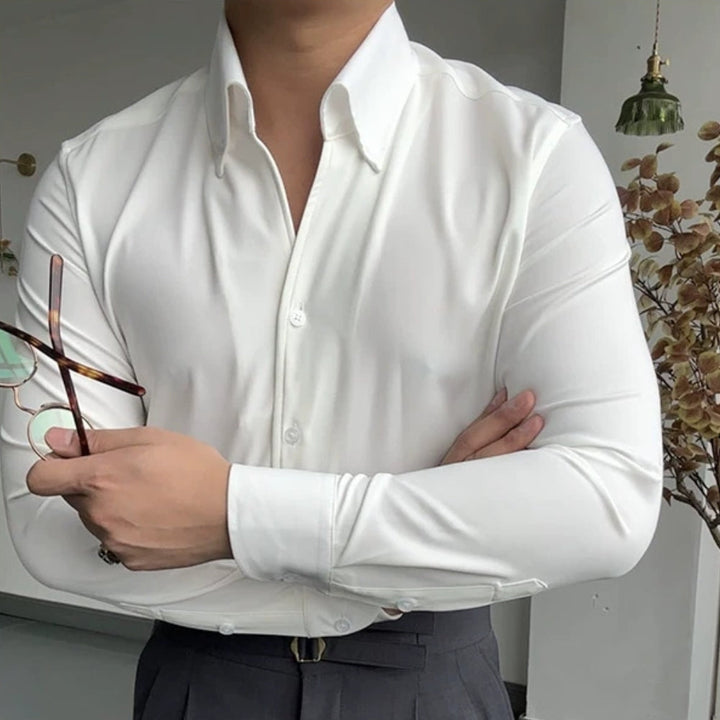 Stretch Cotton Classic Shirt with Semi-Spread Collar
