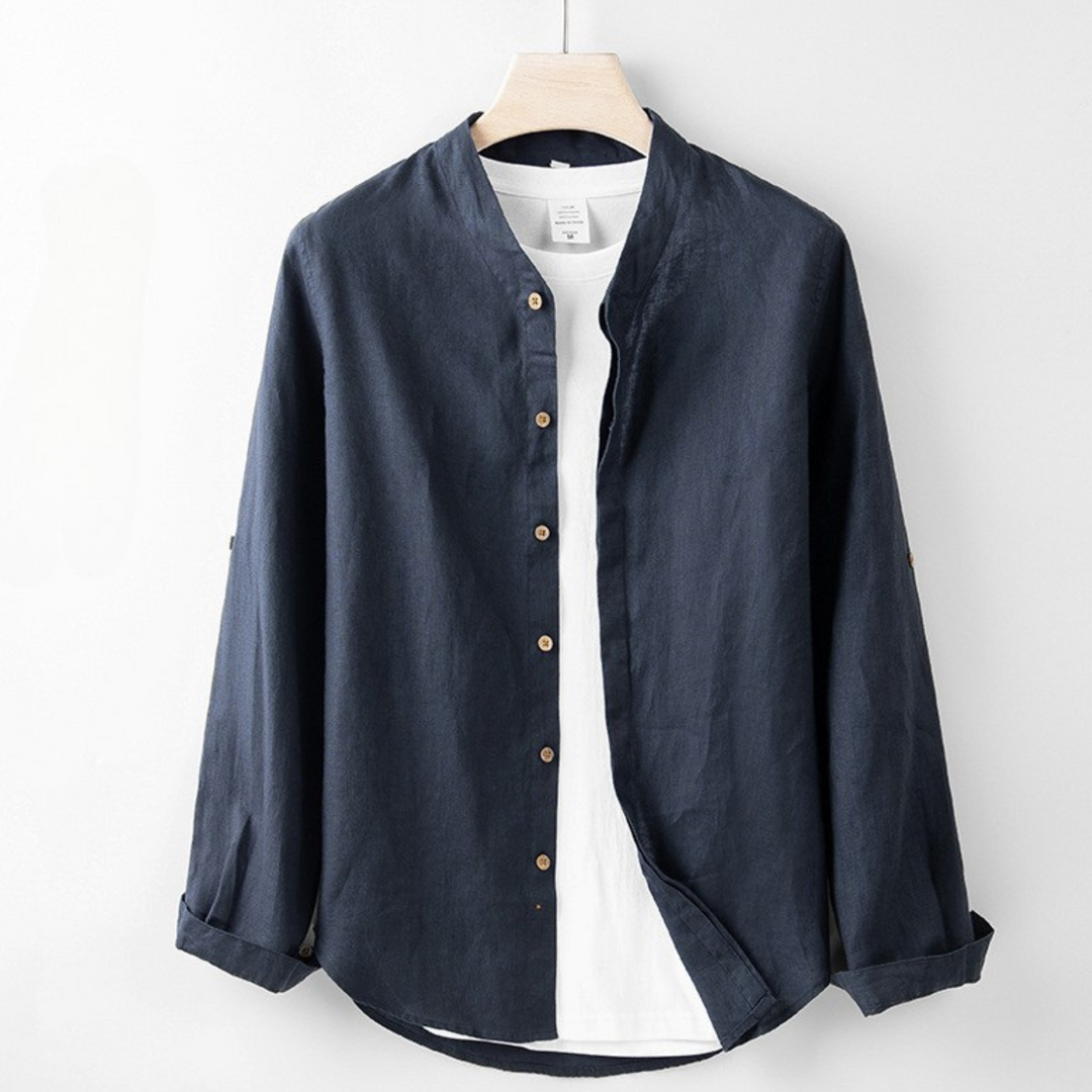 Linen Band Collar Shirt