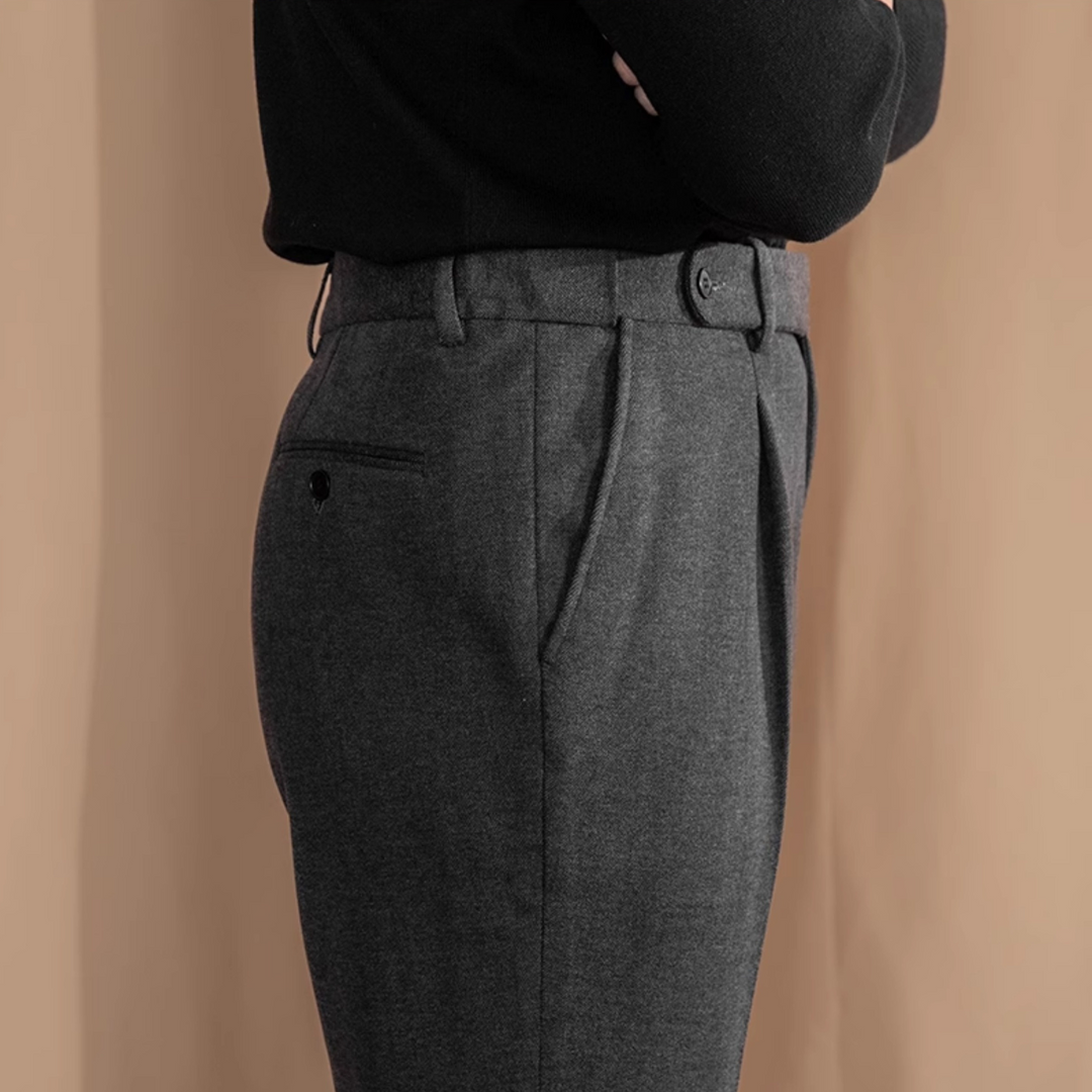 Single-Pleat Wool Blend Trousers
