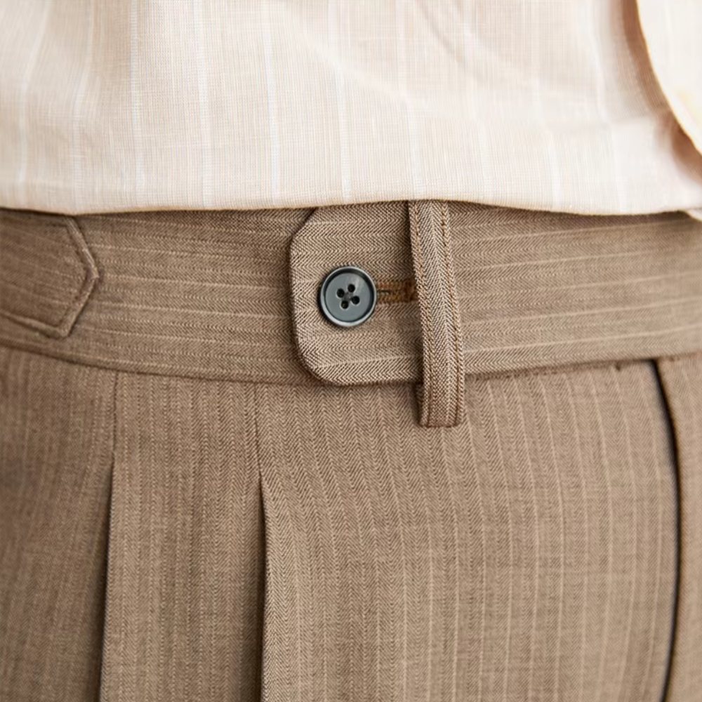 Double-Pleated Tapered Trousers with Adjustable Waist